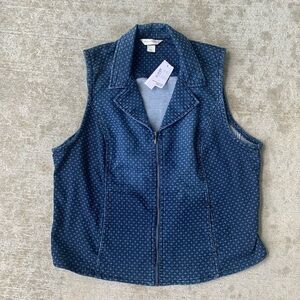 Christopher & Banks Jean Patterned Zip Up Vest